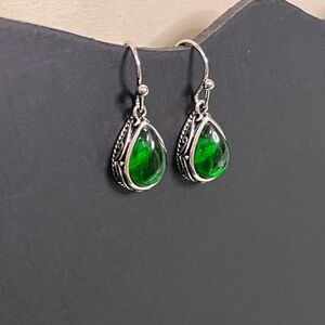 Vintage inspired Green Cubic Zirconia Teardrop Earrings